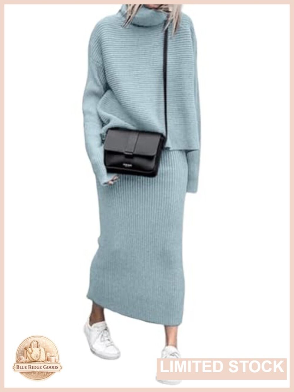 Womens 2 Piece Sweater Set Long Sleeve Knit Pullover & Midi Skirt